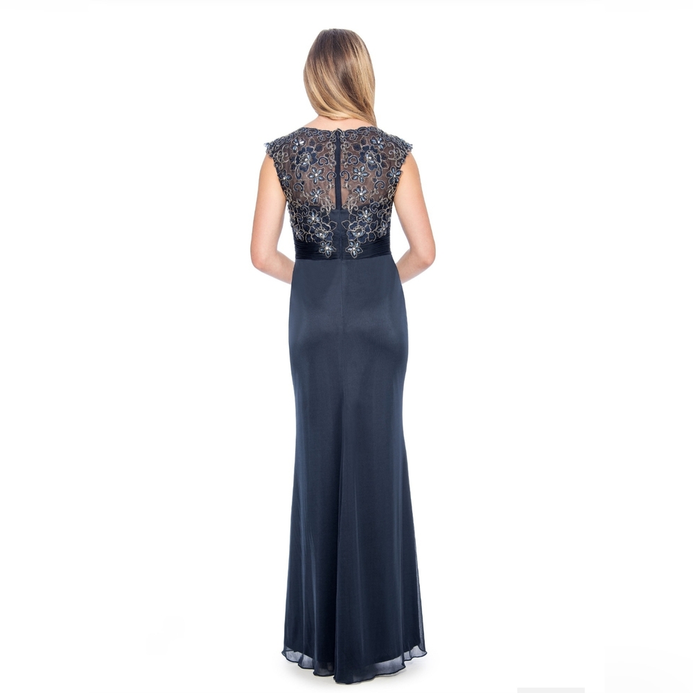 Decode 1.8 Lace and Beaded Applique Navy Formal Whimsigoth Long Gown Size 12 - Picture 3 of 9